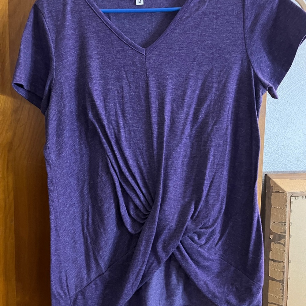 Women's Purple V-Neck Twist Front Top